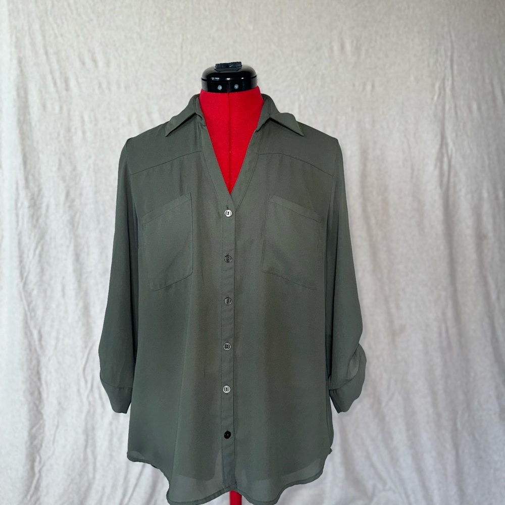 Olive Green Women's Button-Up Blouse